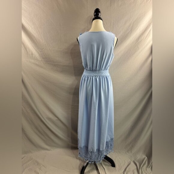 Tassel Shirred Sleeveless Asymmetrical Midi Dress Blue - Picture 8 of 8